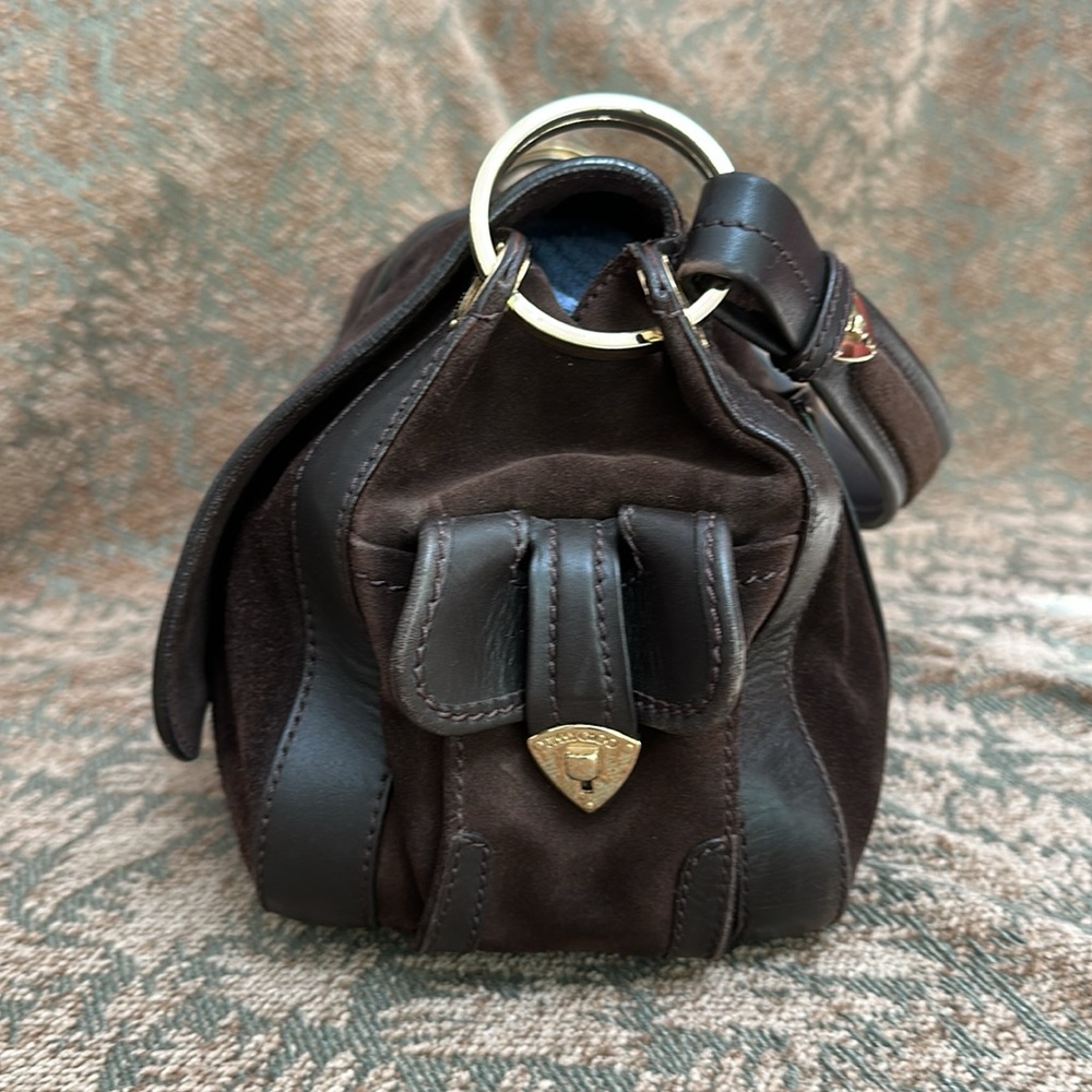 Jimmy Choo Brown Suede Leather Gold hardware Handbag Purse Large - Picture 3 of 9
